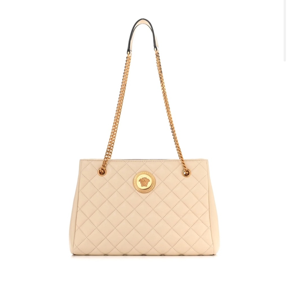 Versace La Medusa Nappa Quilted Beige Leather tote bag